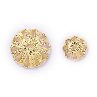 China Factory Wholesale Fashionable Gold Color Plated Shiny Brass Flower Beads Covers High Quality Diy Jewelry Making Accessories for sale