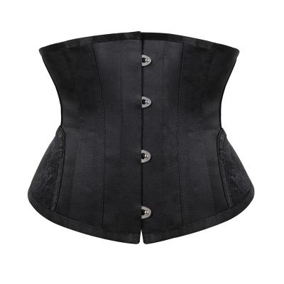 China 14 Steel Bone Shaping Satin Cupless Bustier Tummy Control 14 Steel Boned Underbust Corset Lace Up Waist Training Corset for sale