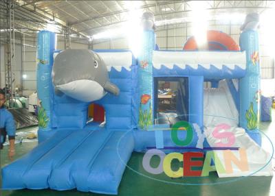 China Commercial Cute Dolphin Inflatable Bounce Combo House Blue Color With Slide for sale