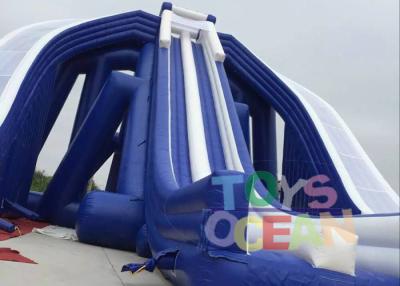 China Riesiger blauer Farbe-PVC-Strand-aufblasbares dreifaches Flusspferd, aufblasbare Wasserrutsche für Erwachsene zu verkaufen