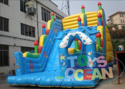 China Campo de jogos exterior dos arrendamentos infláveis amarelos e azuis das corrediças do parque do oceano do golfinho à venda