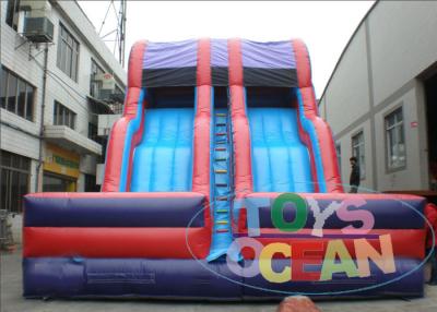 China Customizable Purple And Red Triple lane Inflatable Dry Slide For Kids Party Play for sale