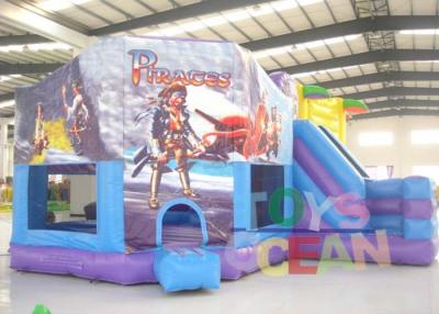 China Purple And Blue Inflatable Cartoon Module Bounce House Pentagon Castle With Slide for sale