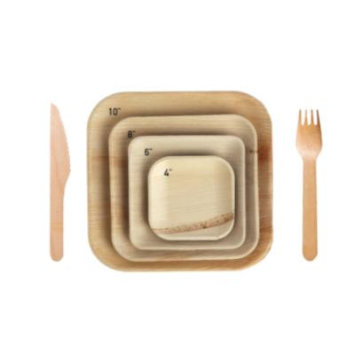 China Disposable Square &Round Shape Supplier Biodegradable Areca Wooden Palm Leaf Party Dinner Dishes Factory Wholesale Price Party Bamboo Dish for sale