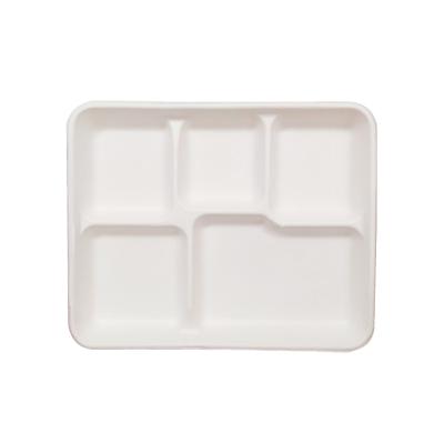 China Disposable Optionals With Lid Disposable Bagasse Hot Selling Healthy Disposable Bagasse 5 Compartments Lunch Dish for sale