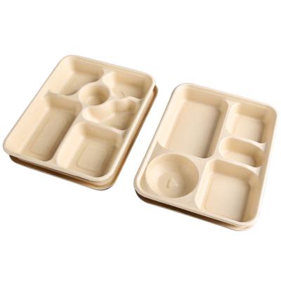 China Wholesale Disposable Customizable Size Bagasse Kitchen Supplies Wholesale Bagasse 6 Compartments Lunch Dish for sale