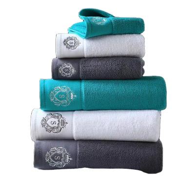 China Child Safe Highly Absorbent Weather Embroidered 6 Piece Solid 100% Cotton Towel Set for sale