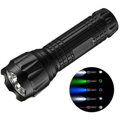 China Camping Tactical LED Flashlight with 5 Options Bright Red Indicator Blacklight LED UV Green Light and Magnetic Bottom for sale