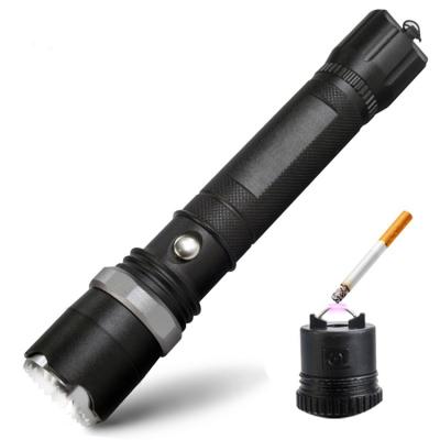 China Industrial Rechargeable Rotated Fire Ignition Function 1101 Police Cigarette Lighter Zoomable Led Flashlight for sale