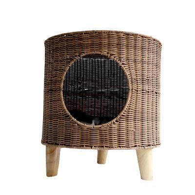 China Breathable Hand Made rattan Paper Rope Round pet Bed for Cat/Dog Sleep, Natural cute cat nest cat basket,warm cat bed cat house for sale