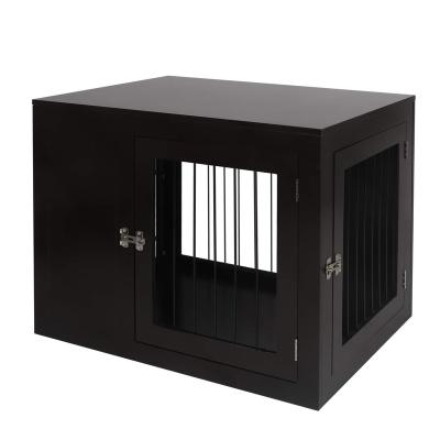 China Windproof solid Wood Wire Dog Crate Kennel Cage with Double Lockable Doors,Decorative Medium Large Pet Crate End Table,human dog Furniture for sale