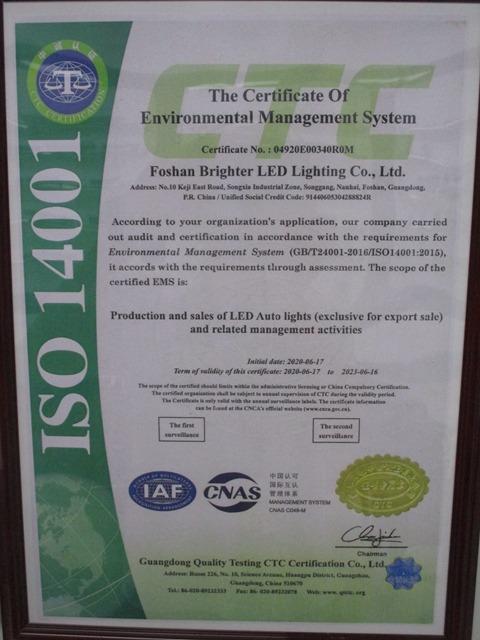 ISO14001 - Brighter LED Lighting Co., Ltd.