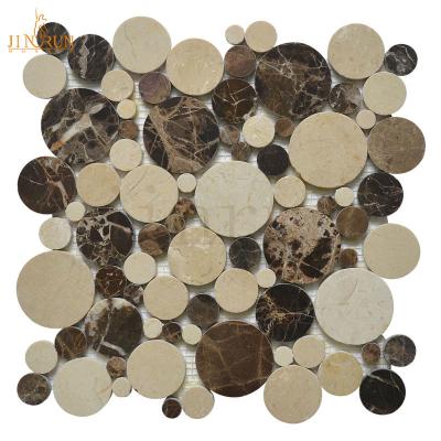 China Dark emperador parquet with crema marfil around shape mosaic patterns mosaic slab for kitchen backsplash for sale