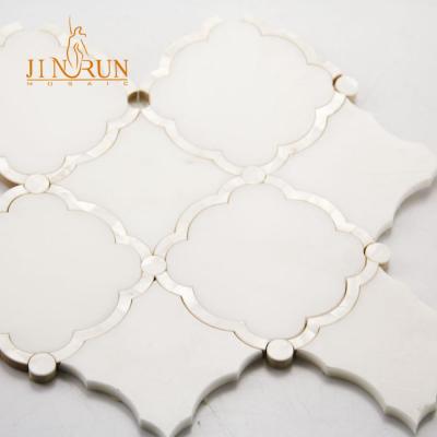 China White Waterjet Parquet Shell Marquetry Marble Arabesque Slab for sale