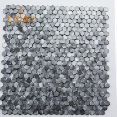 China Parquet 3D Hexagon Kitchen Splatter Metal Back Mosaic Slabs for sale