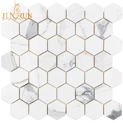 China Parquet Hexagon Honeycomb Backsplash White Marble Mosaic Slab for sale