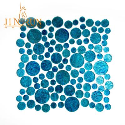 China Blue Parquet Bubble Foiled Decorative Wall Glass Mosaic Slab for sale