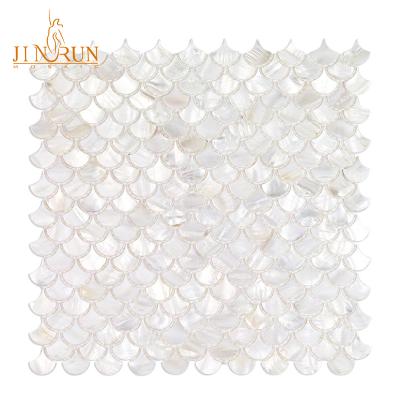 China Parquet White Sea Shell Scale Shaped Mosaic Slabs for sale