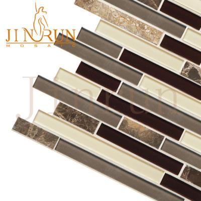 China Glass Stone Parquet Mix Mosaic Slab Strip For Backsplash for sale