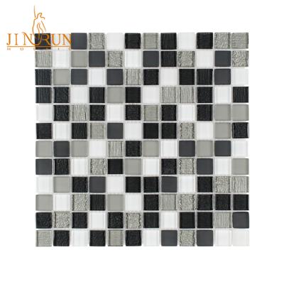 China White And Gray Color Mix Parquet Black Glitter Crystal Glass Mosaic Tile for sale