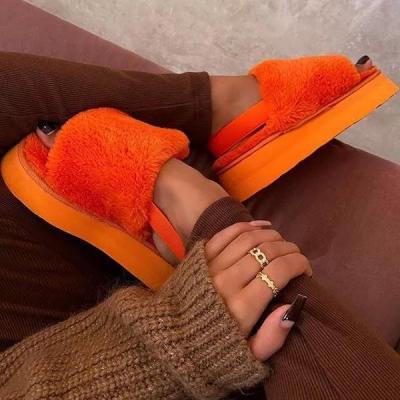 China Mules Fashion Women Fur Slippers Women's Slippers Flat Sandals Soft Fluffy Plush Faux Fur Slides Home Slippers for sale