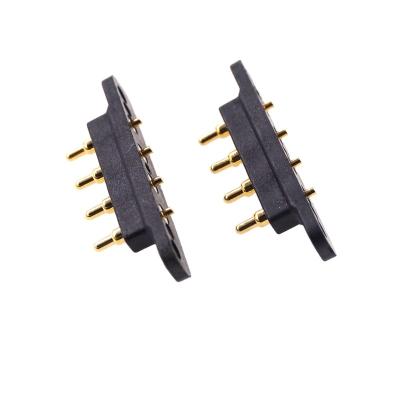 China 3.5 Mm Pitch Vertical Male Spring-Loaded Pogo Pin Connector 4 Pin Terminal Through Holes Size Male Flange Panel Mount Header for sale