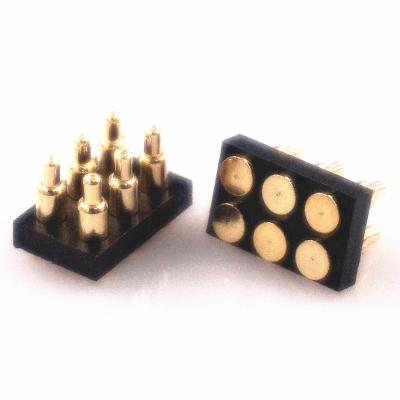 China Pin Spring Loaded Pogo Pin Connector Male 5.5 Mm Size 2.54 Mm Pitch 6 Position 2x3 Pins Double Row Contact Strip 2.54 Modular Grid SMD for sale