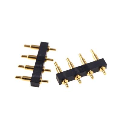 China 4.0 Mm Pitch Vertical Male Spring-Loaded Pogo Pin Connector 4 Pin Terminal Through Holes Size 8.0mm Male PCB Header Spring Contact for sale