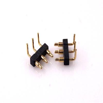 China Pin Spring-Loaded Pogo Pin Connector 3 Pin Pin 3.5 Mm Pitch Right Angle Through Holes Size 9.2mm 1A 12V Gold Plated DC Spring Load for sale