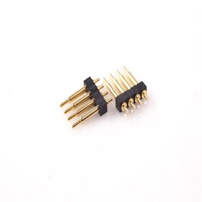 China Male Pin Spring-Loaded Pogo Pin Connector 4 Position 2.54 Mm Pitch 12.0 Mm Height Straight Through Holes Single Row Strip Modular Contact for sale