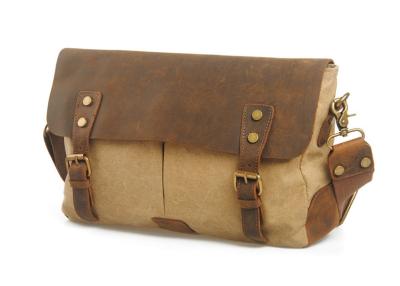 China CL-410 Khaki Vintage Design Canvas and Leather Messenger Bag for sale