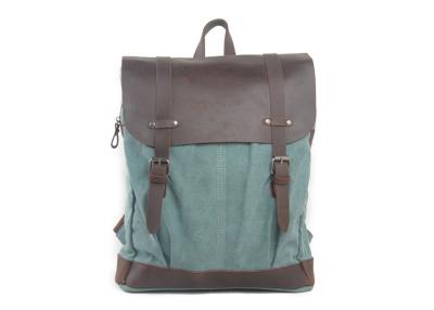 China CL-520 Light Blue Vintage Backpack Leather and Canvas Bag for Travel for sale