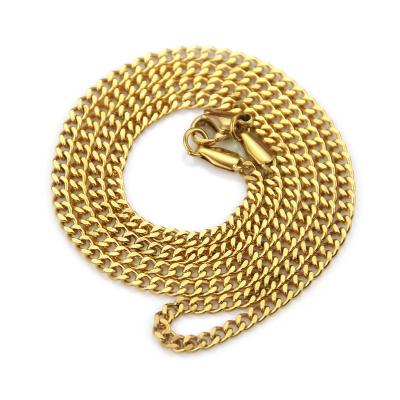 China Hip Hop Hip Hop Chain 3MM Stainless Steel Necklace Lobster Clasp Mens 18k PVD Gold Plated Restrictor Chain Cuban Link Thin Chain for sale