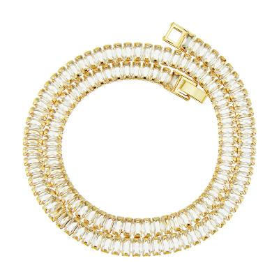 China Hip Hop 18k Gold Plated Jewelry Luxury Fashion Baguette Diamond Cubic Zirconia CZ Iced Out Square Band Tennis Chain Necklace for sale