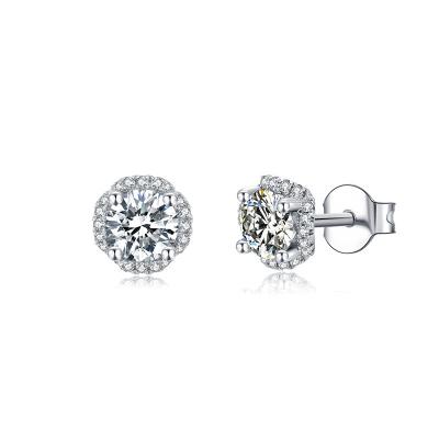 China Real Diamond 18k White Gold Diamond Stud Earrings CLASSIC Moissanite Seed Pearl Earring Stud Earrings With 5.5 Mm Moissanite Stones for sale