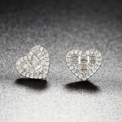 China TRENDY Ice Out Silver Stud Diamond Hip Hop Jewelry Heart Shaped Custom Gold Earring Stud Earrings For Man for sale