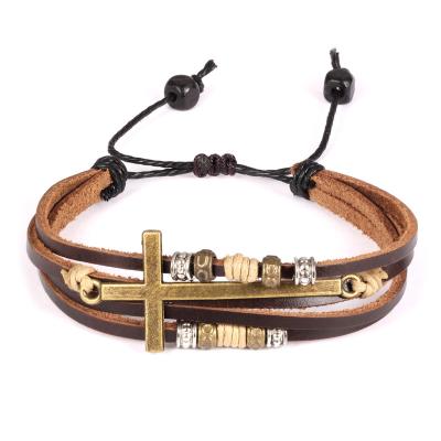 China Rome Wrap Bracelet Punk Multilayer Leather Armor Cross Believe Love Charm Bracelets Women Men's Bracelet Cuff Jewelry for sale