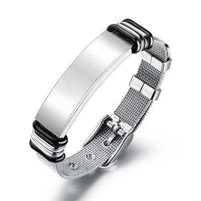 China Punk Stainless Steel Watch Mesh Band Adjustable Slider ID Tag Custom Engraved Bible Scripture Serenity Prayer Bracelet for sale