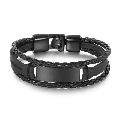 China Punk Fashionable Genuine Leather Multilayer Braided Bracelets Men Stainless Steel Rope Bracelets For Men Women Bangles Jewelry for sale