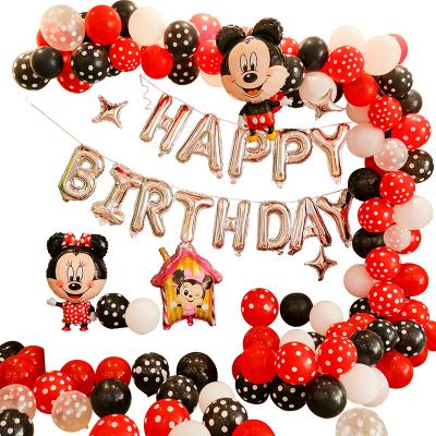 China Latex Children's Birthday Balloons Decorated Balloon Garland With Mickey Minnie Themed Party Items For Kids Birthdy for sale