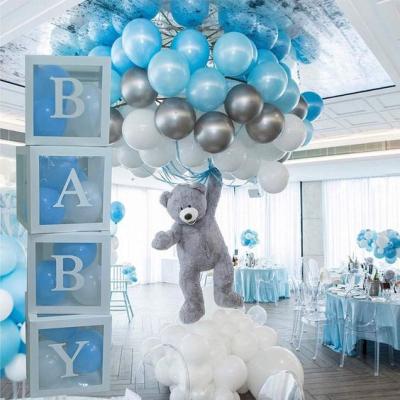 China Silver Clear Latex Baby Shower Box Party Decoration Rainbow Baby 4pcs Block Balloon Box with Letters for Bridal Shower Birthday for sale