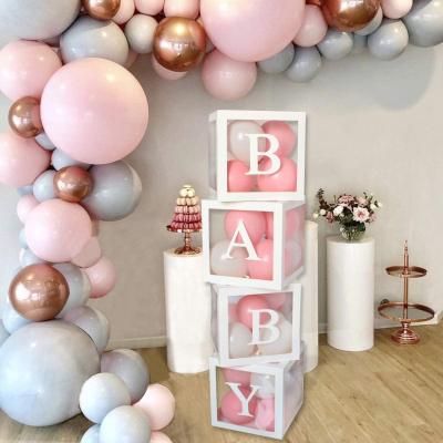 China PVC Baby Box Birthday Party Supplies Transparent White Pink Balloon Box For Baby Shower Party Decoration for sale