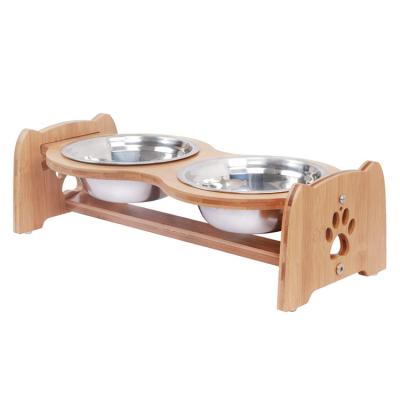 China 100% Eco-friendly Hot Selling Wood and Bamboo Pet Feeder Holder Water Feeders for Pets Portable Pet Feeder for sale