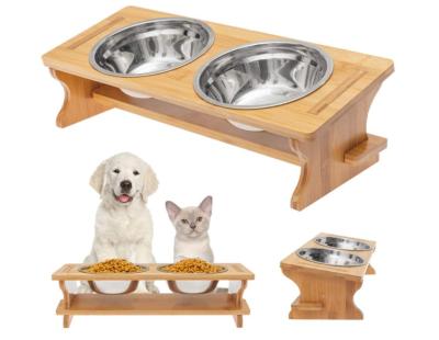 China 100% Eco-Friendly Premium High Quality Wood And Bamboo Pet Feeder Dog And Cat Pet Feeder Wooden Pet Bowls for sale