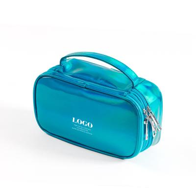 China Portable Waterproof Dual Color Mirror Bag Fashion Laser PU Wash Leather Storage Bag for sale