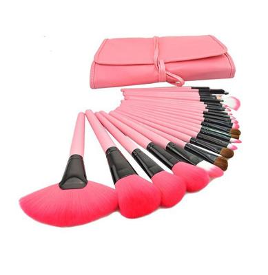 China Angular Blush 24pcs Wooden Pink Makeup Brush Black Set Beauty Tools With Leather Case In Stock for sale