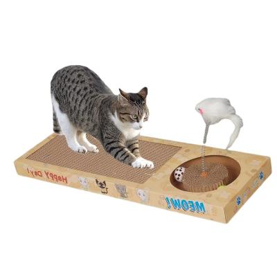 China Viable Cat Scratcher Cardboard with Rectangle Cat Scratch Pad Corrugated Paper Cardboard Cat Stick Bell Ball Turntable Funny Toy for sale