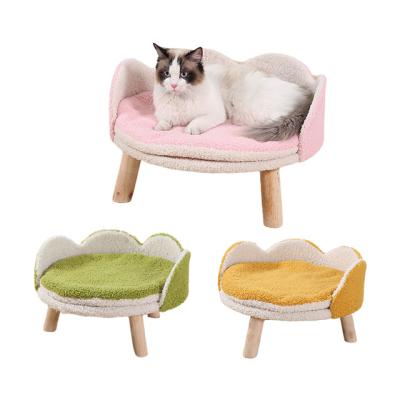 China Wooden View Pet Bed Viable Raised Plush Around Cat Bed Nordic Style Pet Stool High Bed, Removable And Easy To Clean for sale