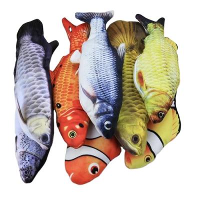 China Vissen stocked verplaatsen wholesale cotton plush cotton bergerak Ikan fish cat toy interactive motorized automatic USB filling for sale