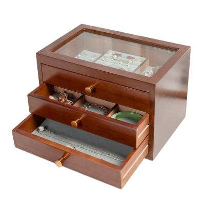 China Factory Custom Solid Wooden Jewelry Box Wooden With Drawer Wooden Jewelry Display Box for sale